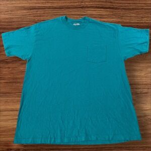 Hanes Beefy T‎ Mens XL Turquoise Pocket T Shirt Pre Shrunk 100 Cotton Made USA